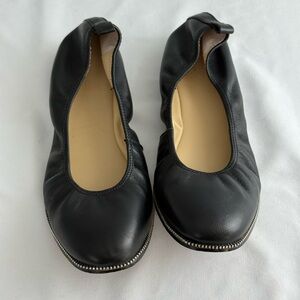 Botkier Black Leather Flats with Silver Zipper Trim